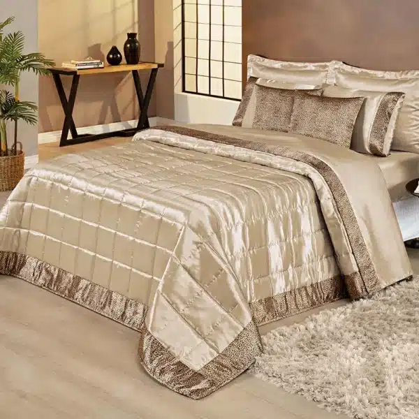 Colcha Cobre Leito Africa Queen 9 Peças Cetim Charmousse - Bege
